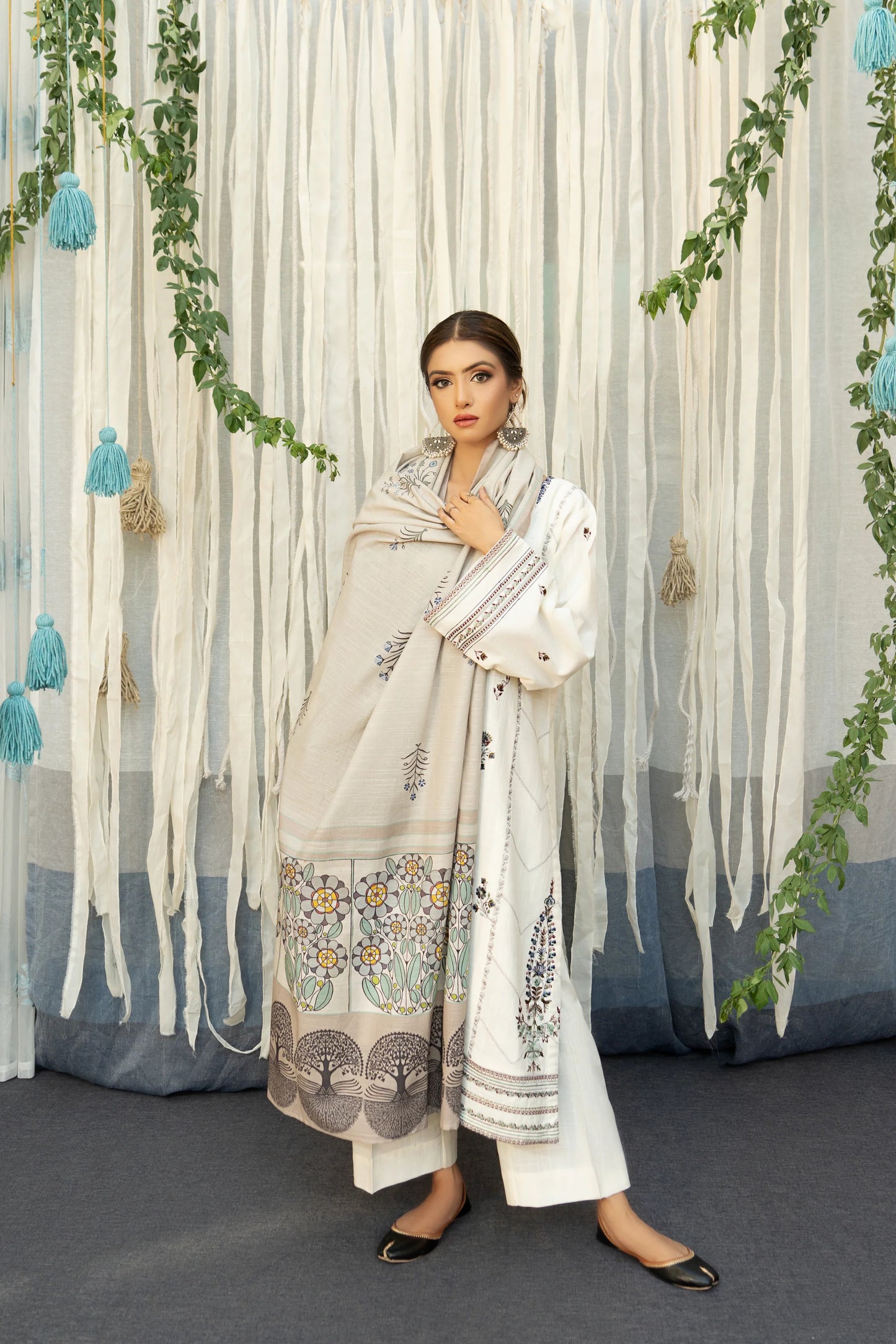 URGE -3PC EMBROIDERED DHANAK DRESS WITH DHANAK WOOL SHAWL- FW-137