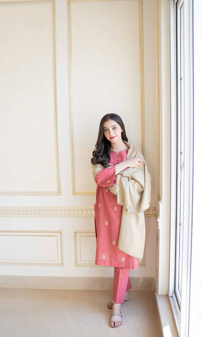 AISLING -3PC EMBROIDERED DHANAK DRESS WITH DHANAK WOOL SHAWL- FW-88