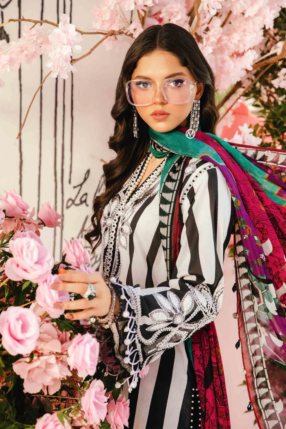MARIA.B-3PC LAWN EMBROIDERED PRINTED SHIRT WITH CHIFFON PRINT DUPATTA AND PRINT TROUSER FCF-17