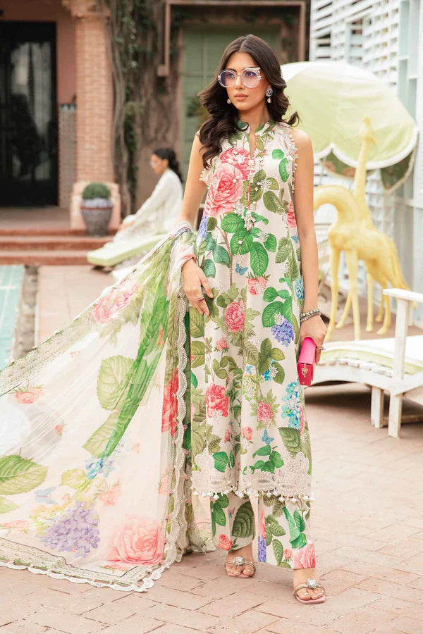 MARIA.B -3PC EMBROIDERED LAWN DRESS WITH PRINTED CHIFFON DUPATTA- FN-156