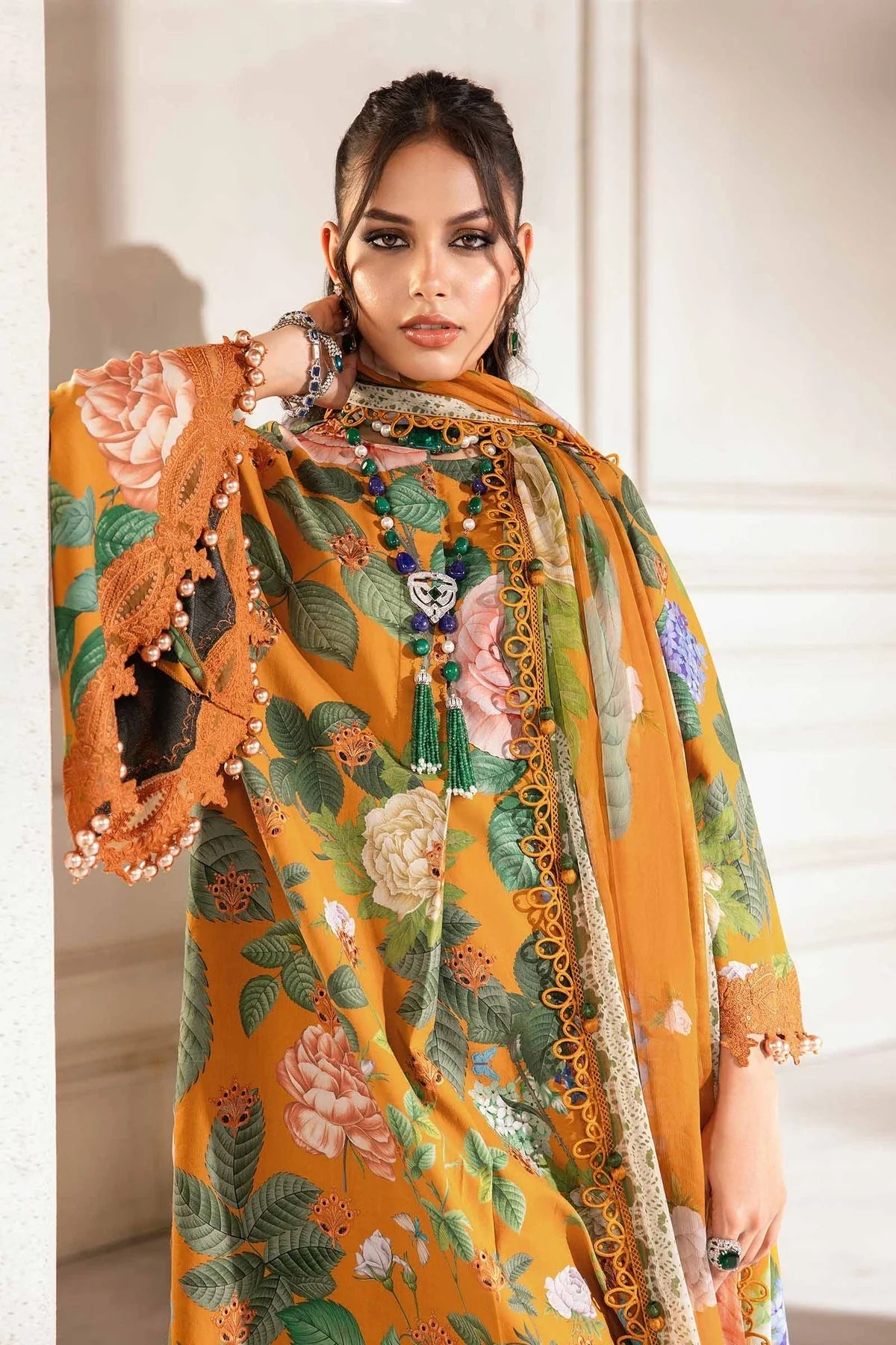 MARIA.B -3PC EMBROIDERED LAWN DRESS WITH PRINTED CHIFFON DUPATTA- FN-157