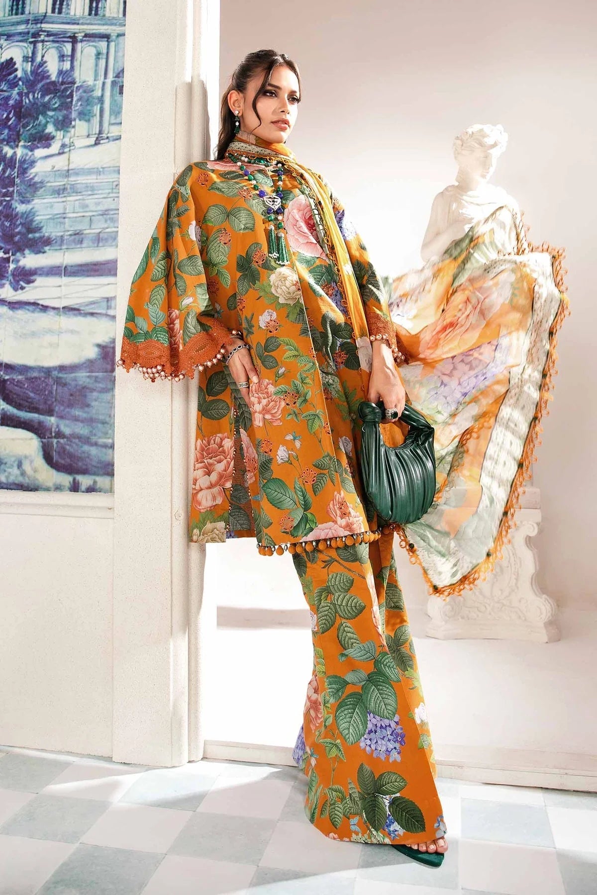 MARIA.B -3PC EMBROIDERED LAWN DRESS WITH PRINTED CHIFFON DUPATTA- FN-157