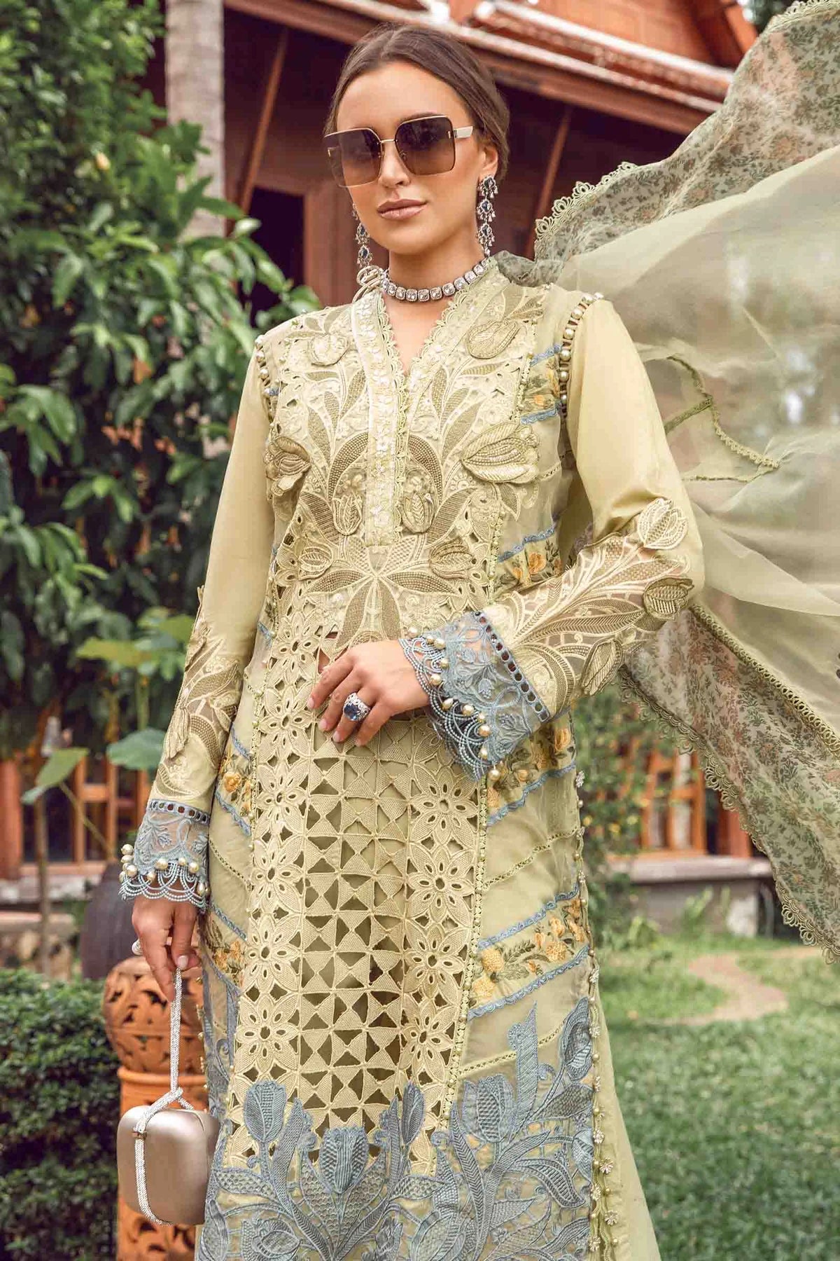 MARIA.B -EMBROIDED CUTWORK LAWN DRESS WITH FOUR SIDE EMBROIDED COTTON ORGANZA DUPATTA FN-142