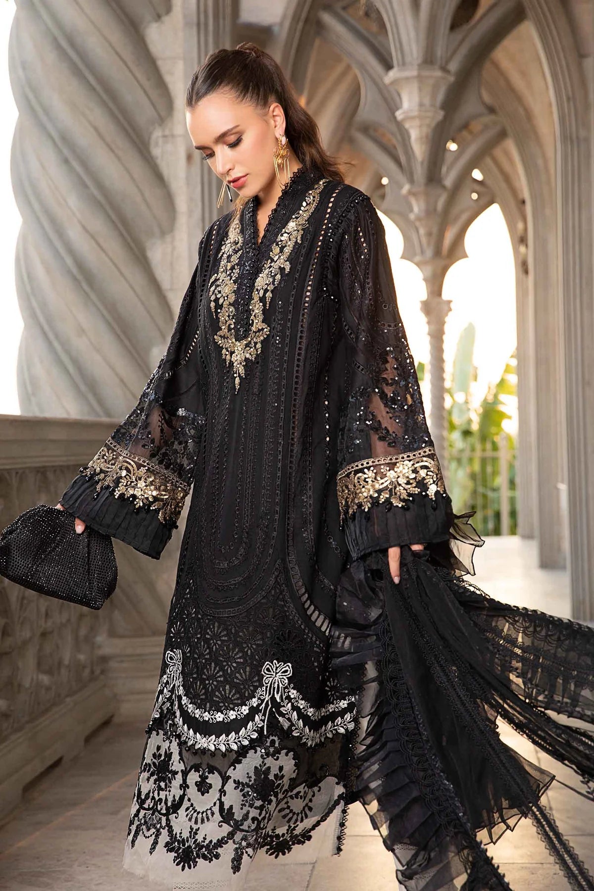 MARIA.B -EMBROIDED CUTWORK LAWN DRESS WITH FOUR SIDE EMBROIDED COTTON ORGANZA DUPATTA FN-144