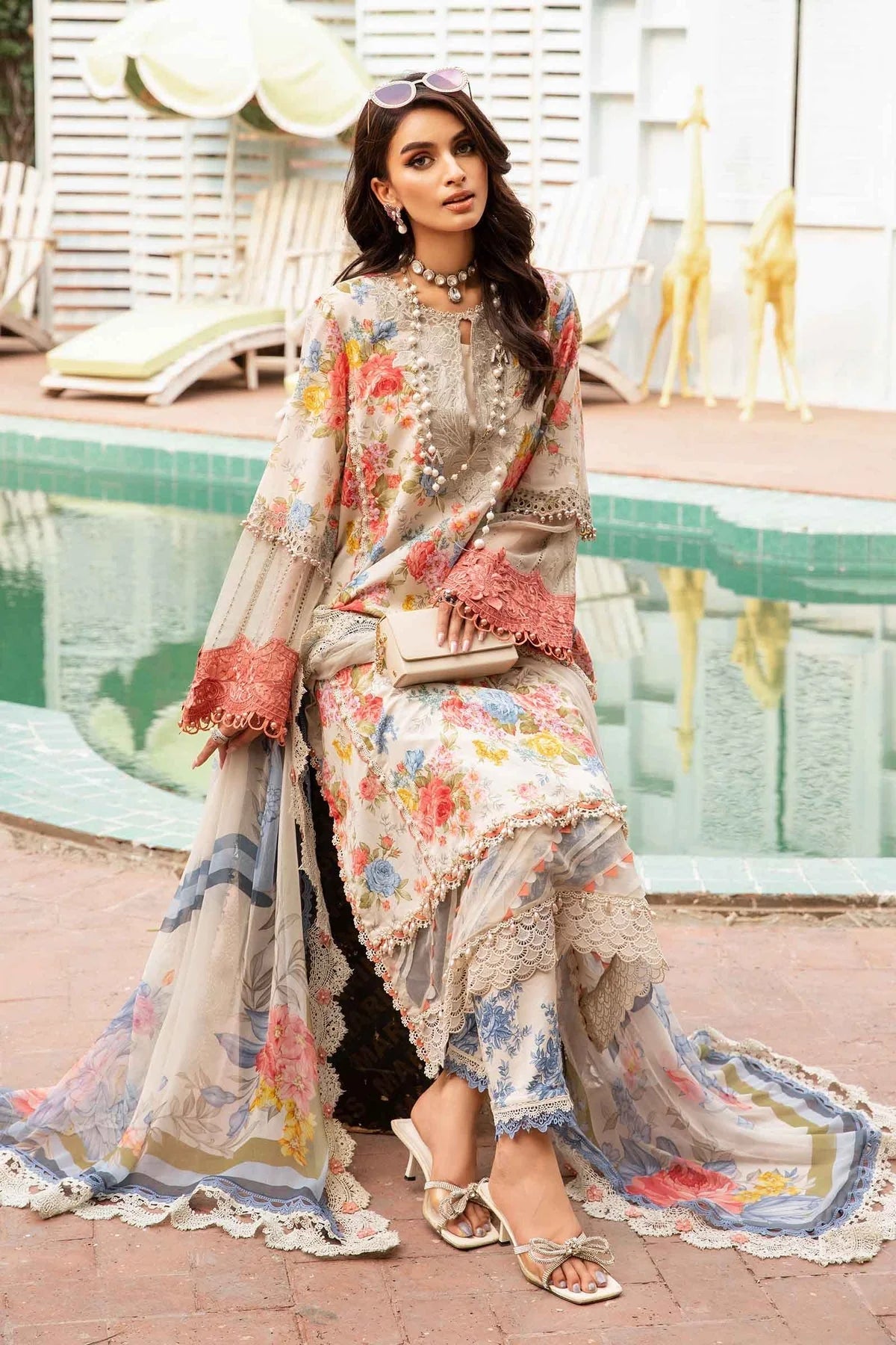 MARIA.B -3PC EMBROIDERED LAWN DRESS WITH PRINTED CHIFFON DUPATTA- FN-152