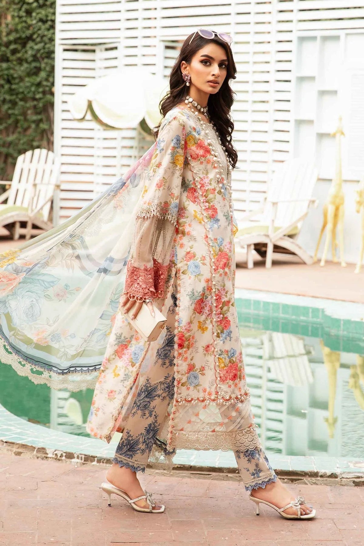 MARIA.B -3PC EMBROIDERED LAWN DRESS WITH PRINTED CHIFFON DUPATTA- FN-152