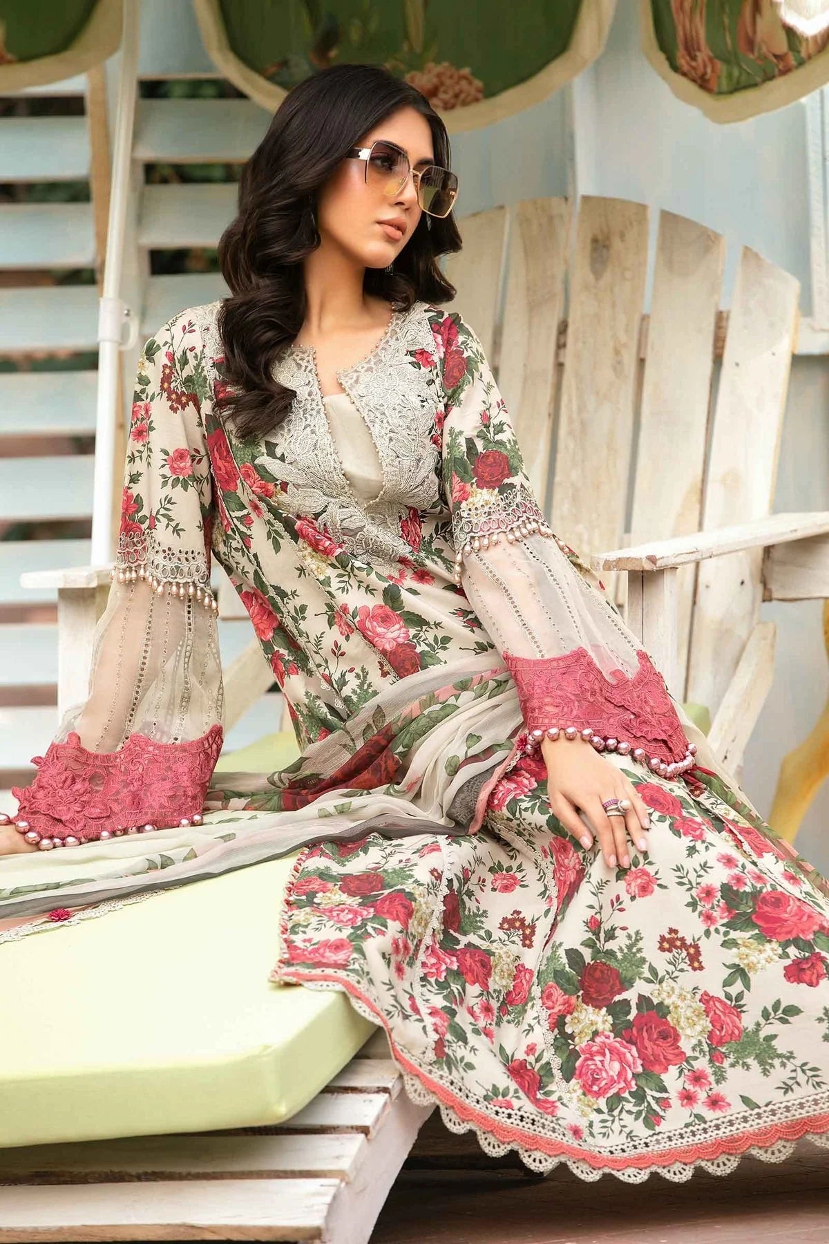 MARIA.B -3PC EMBROIDERED LAWN DRESS WITH PRINTED CHIFFON DUPATTA- FN-153