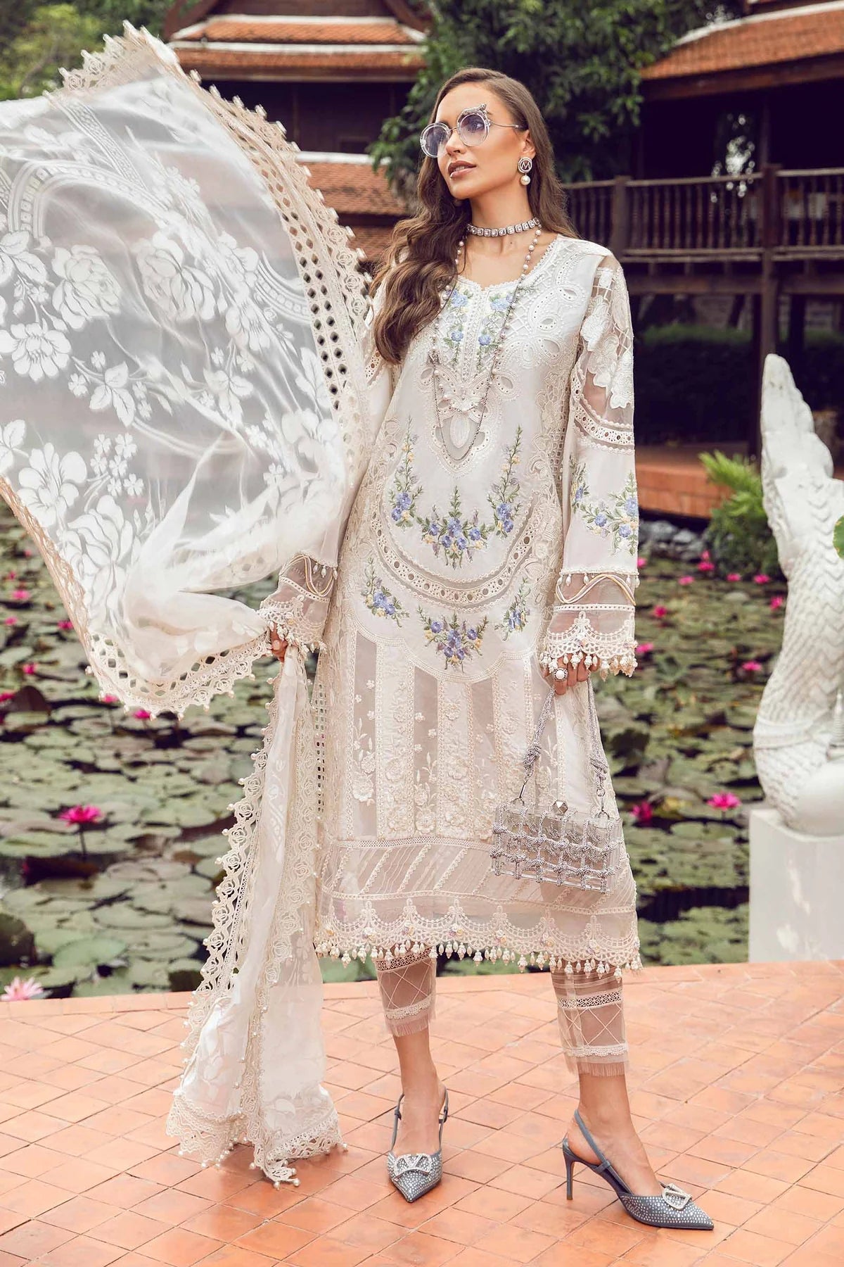 MARIA.B -EMBROIDED CUTWORK LAWN DRESS WITH BURNOUT ORGANZA DUPATTA FN-145