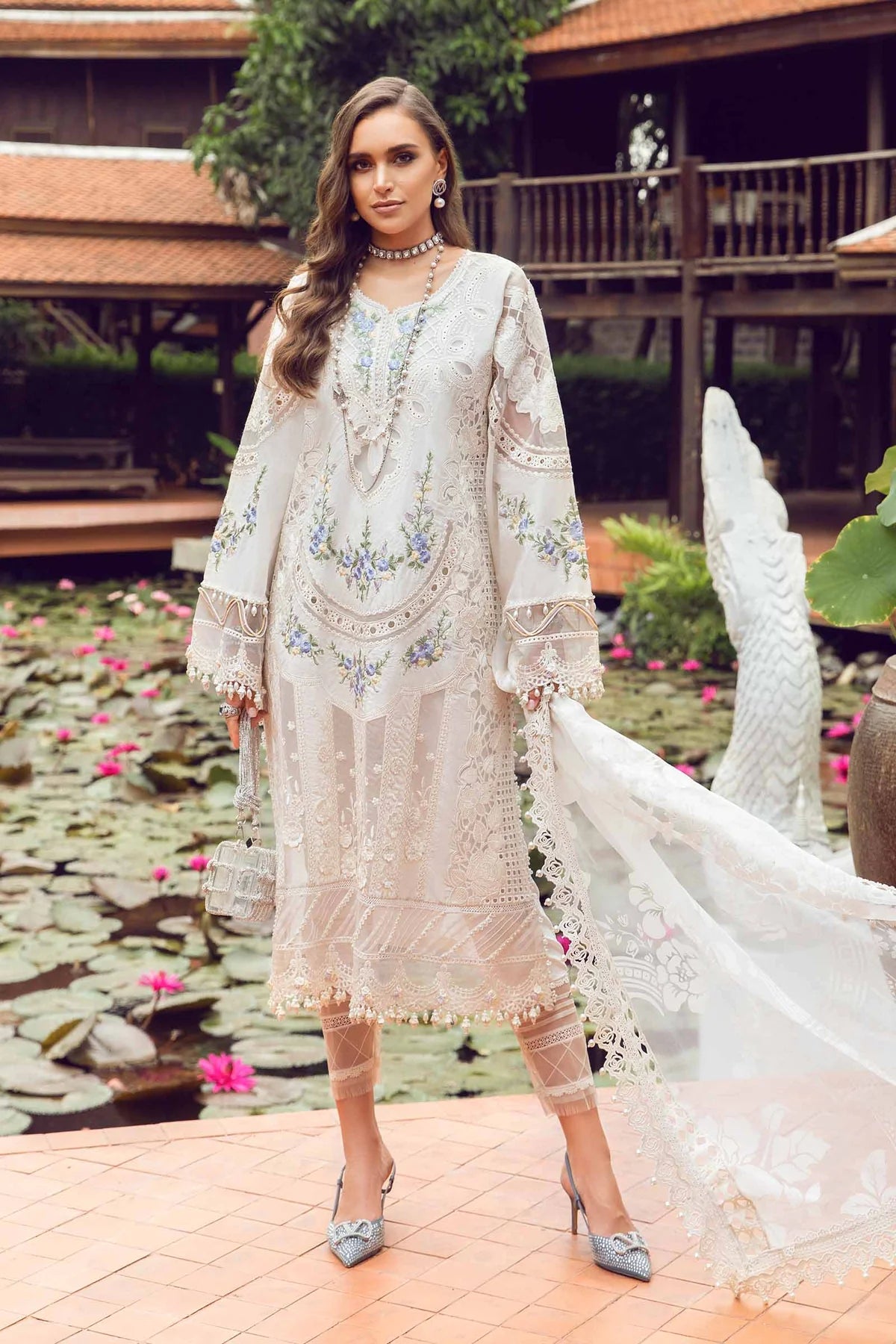 MARIA.B -EMBROIDED CUTWORK LAWN DRESS WITH BURNOUT ORGANZA DUPATTA FN-145