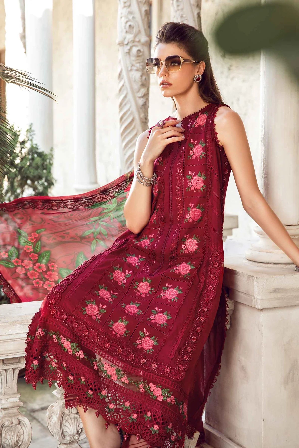 MARIA.B -EMBROIDED CUTWORK LAWN DRESS WITH COTTON NET PRINTED DUPATTA FN-146