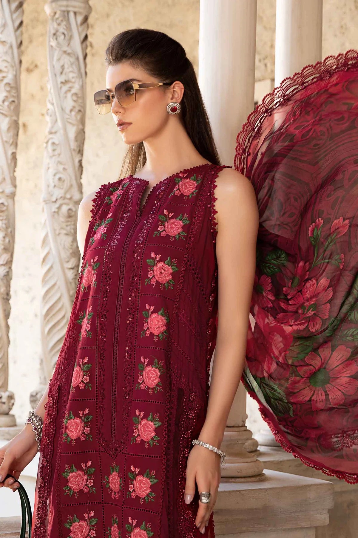 MARIA.B -EMBROIDED CUTWORK LAWN DRESS WITH COTTON NET PRINTED DUPATTA FN-146