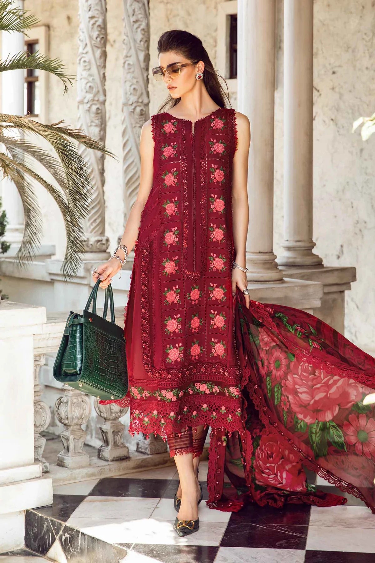 MARIA.B -EMBROIDED CUTWORK LAWN DRESS WITH COTTON NET PRINTED DUPATTA FN-146