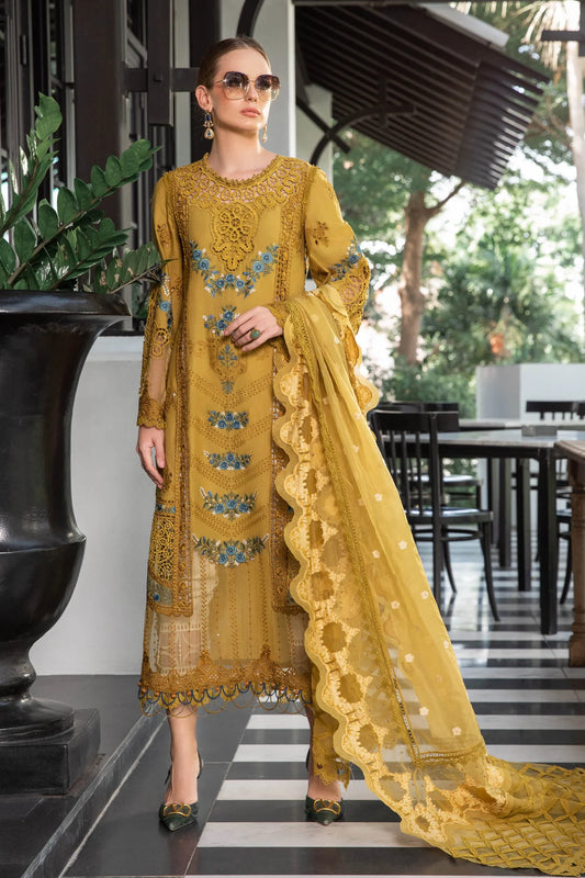 MARIA.B -3PC EMBROIDED CUTWORK LAWN DRESS WITH HEAVY EMBROIDED ORGANZA DUPATTA- FCO-199