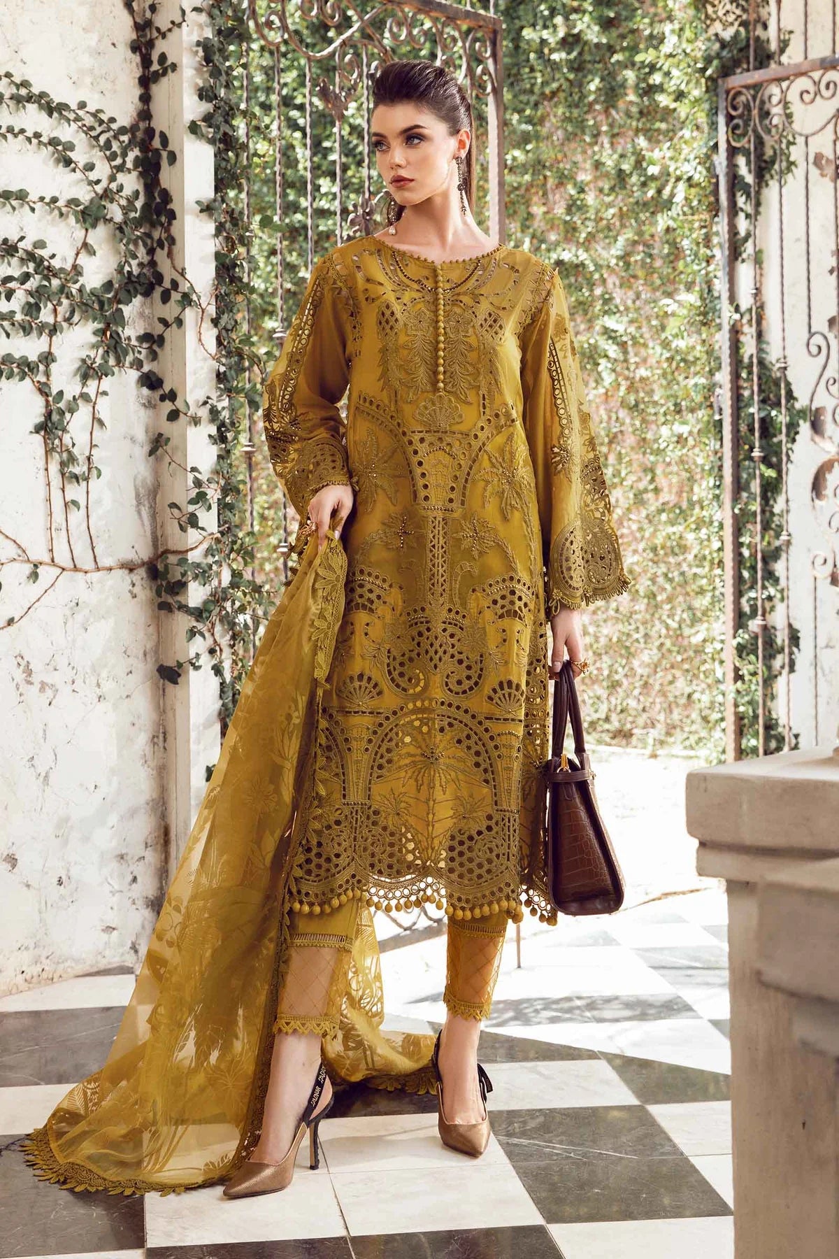 MARIA.B -EMBROIDED CUTWORK LAWN DRESS WITH BURNOUT PRINTED DUPATTA FN-148