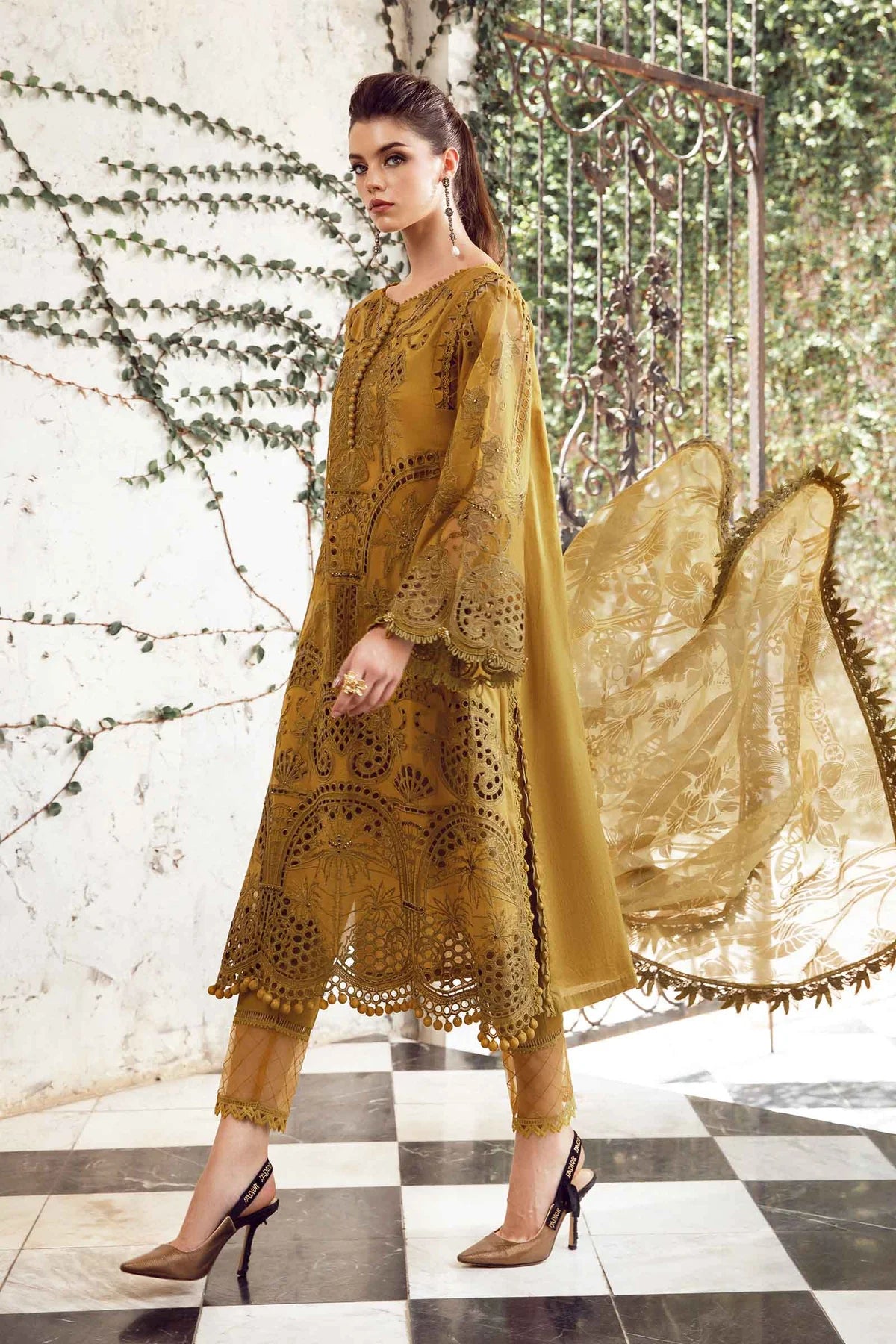 MARIA.B -EMBROIDED CUTWORK LAWN DRESS WITH BURNOUT PRINTED DUPATTA FN-148