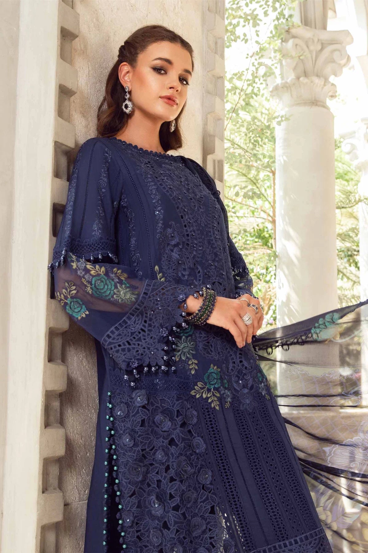 MARIA.B -EMBROIDED CUTWORK LAWN DRESS WITH COTTON NET PRINTED DUPATTA FN-147