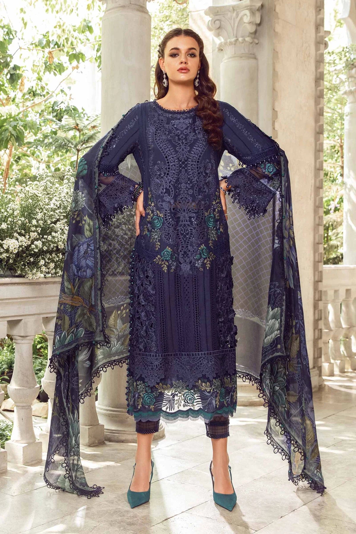 MARIA.B -EMBROIDED CUTWORK LAWN DRESS WITH COTTON NET PRINTED DUPATTA FN-147