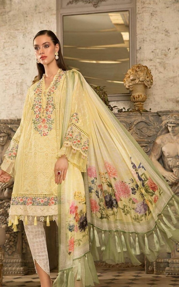 MARIA.B -3PC EMBROIDERED LAWN DRESS WITH CHIFFON DUPATTA- FN-03