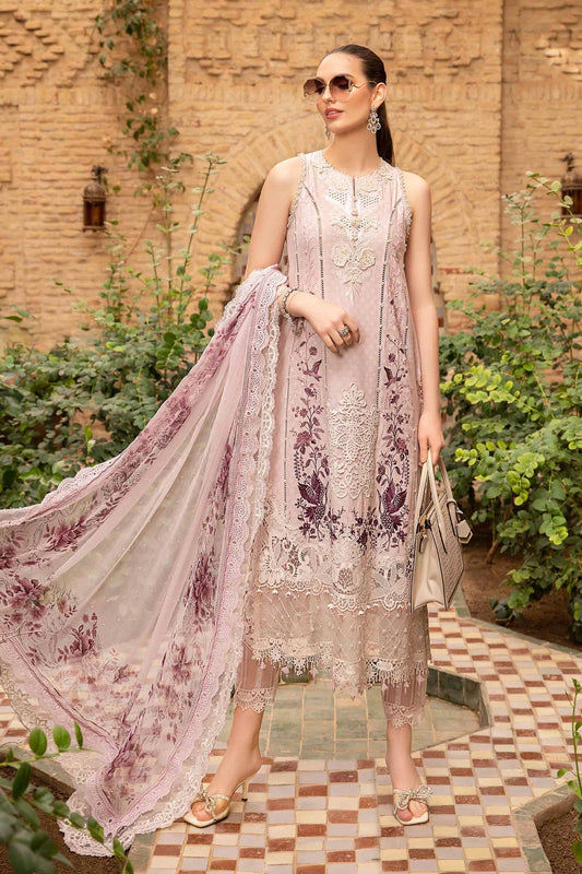 MARIA B -3PC FULLY HEAVY EMBROIDERED CUTWORK LAWN DRESS WITH HEAVY EMBROIDERED SILK DUPATTA- FN-136