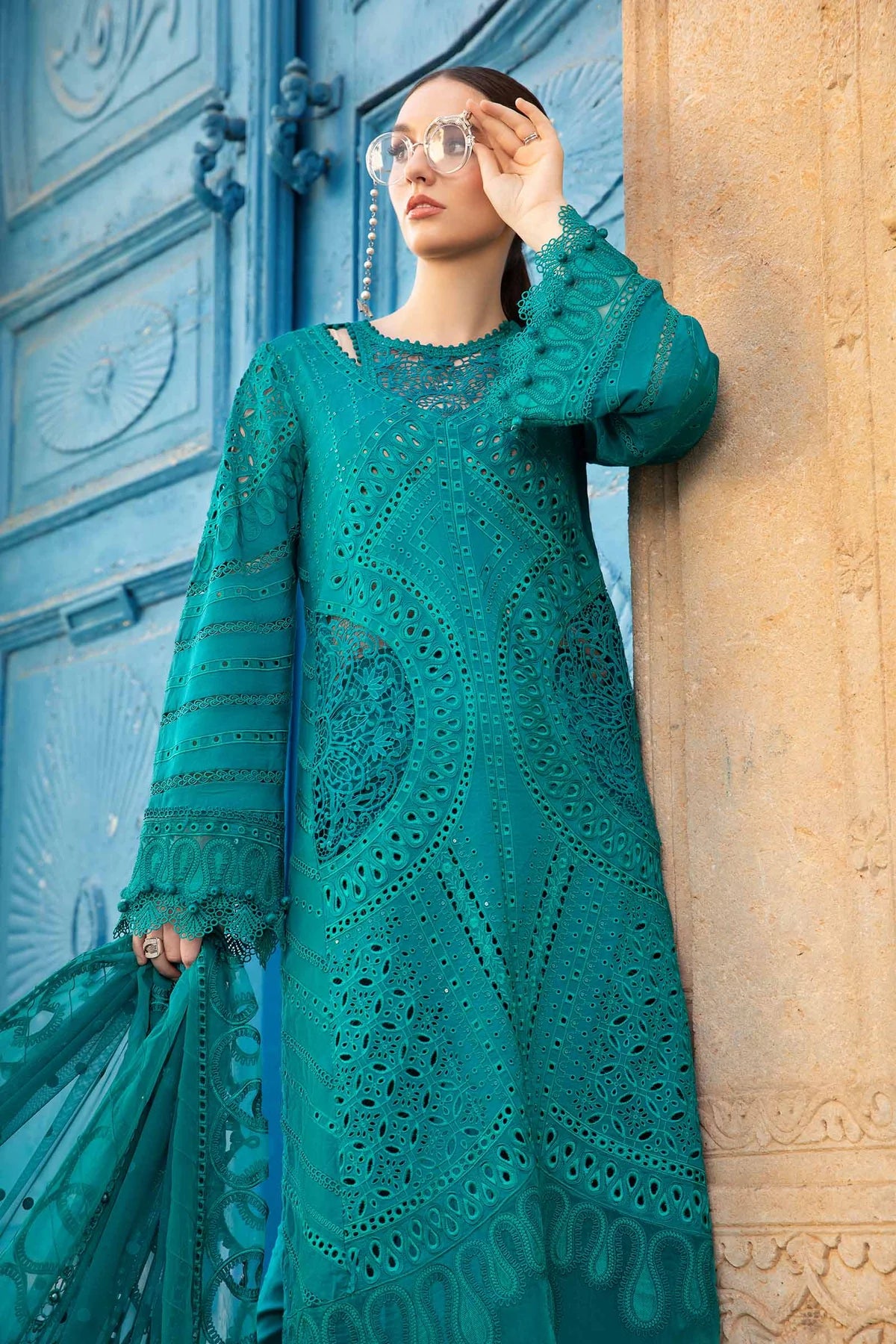 MARIA.B -EMBROIDED CUTWORK LAWN DRESS WITH EMBROIDED SILK DUPATTA FN-129