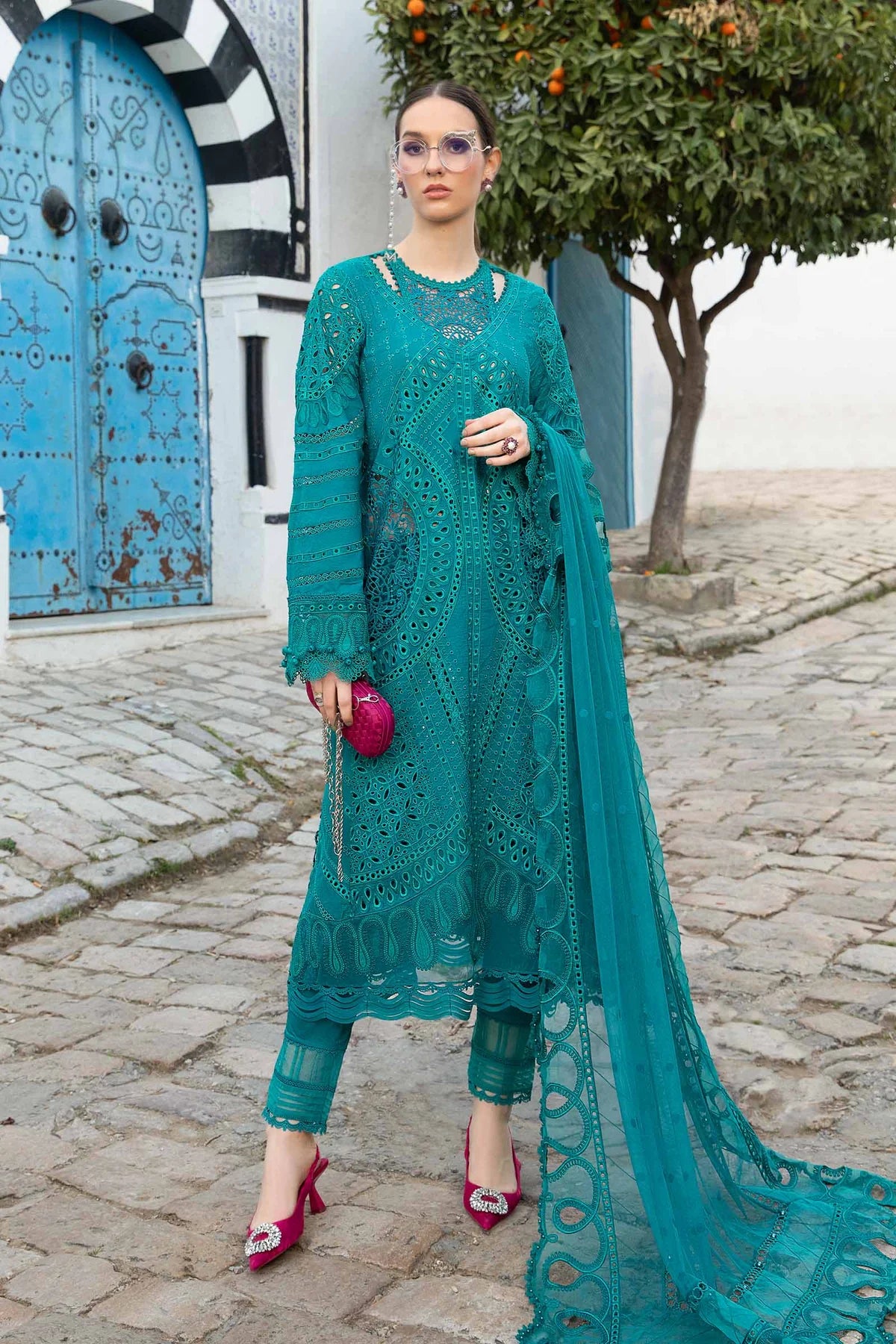 MARIA.B -EMBROIDED CUTWORK LAWN DRESS WITH EMBROIDED SILK DUPATTA FN-129