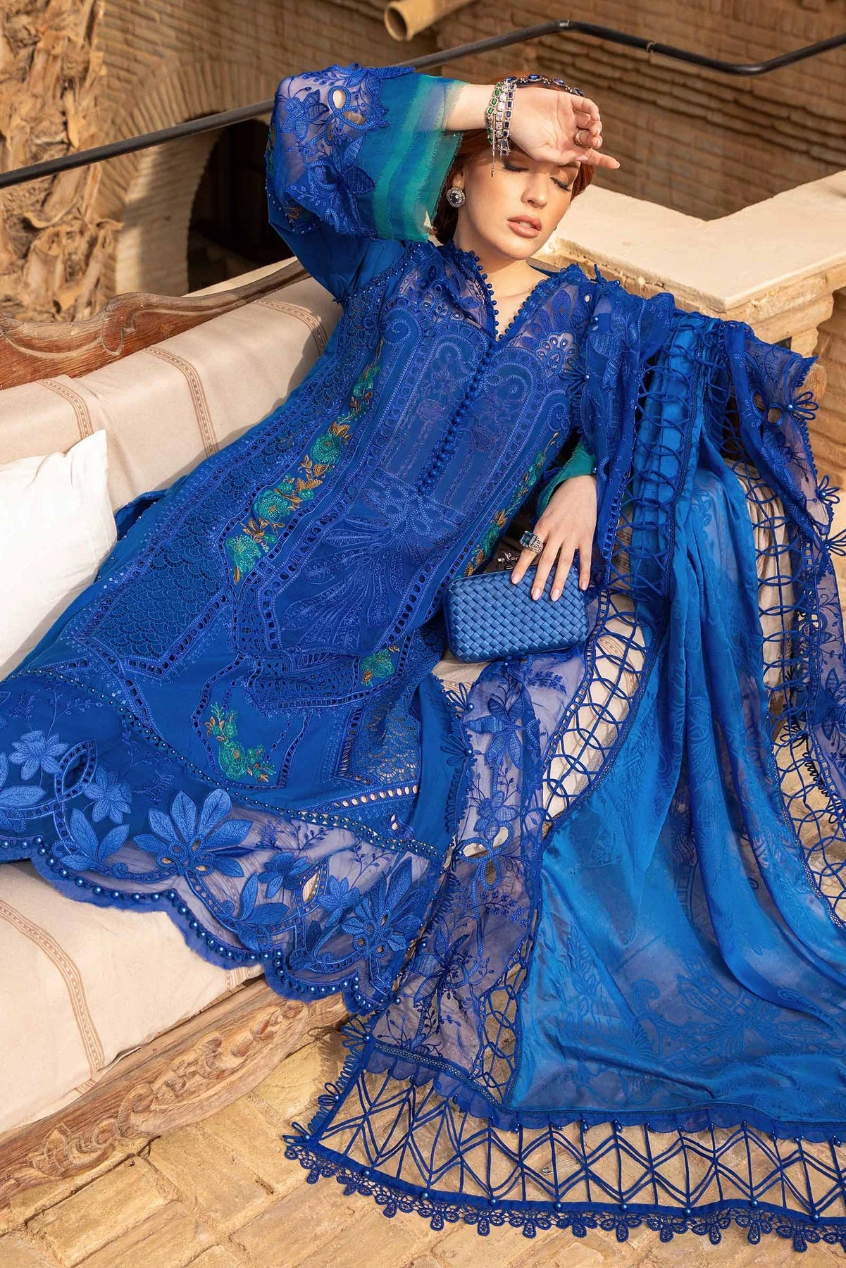 MARIA.B -EMBROIDED CUTWORK LAWN DRESS WITH EMBROIDED SILK DUPATTA FN-128