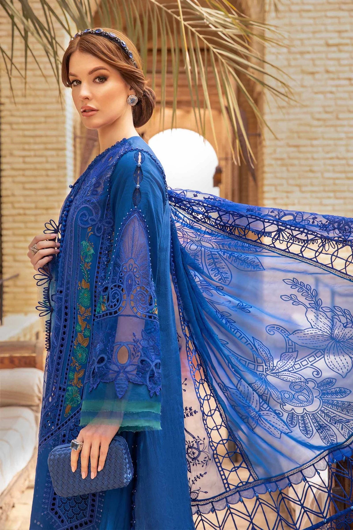 MARIA.B -EMBROIDED CUTWORK LAWN DRESS WITH EMBROIDED SILK DUPATTA FN-128