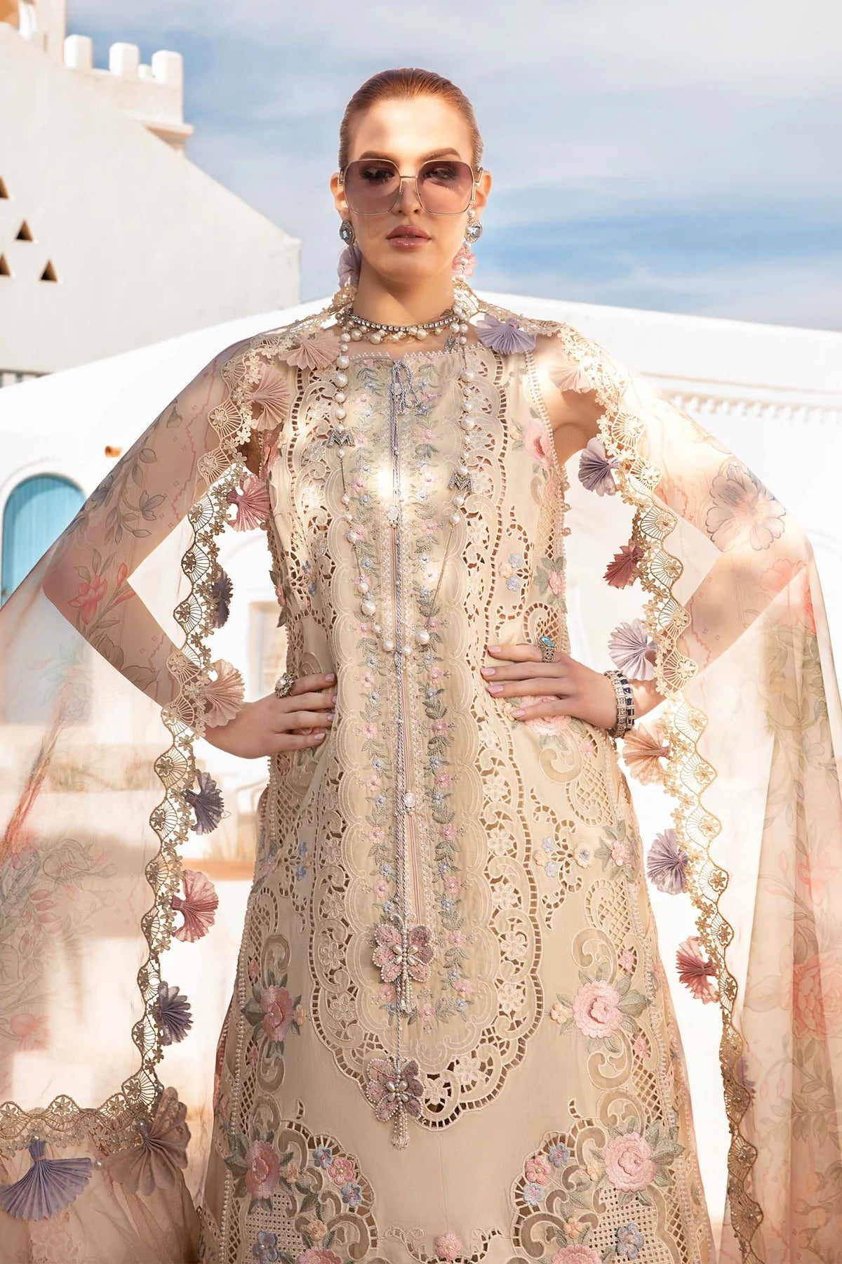 MARIA.B -EMBROIDED CUTWORK LAWN DRESS WITH FOUR SIDE EMBROIDED SILK DUPATTA FN-140