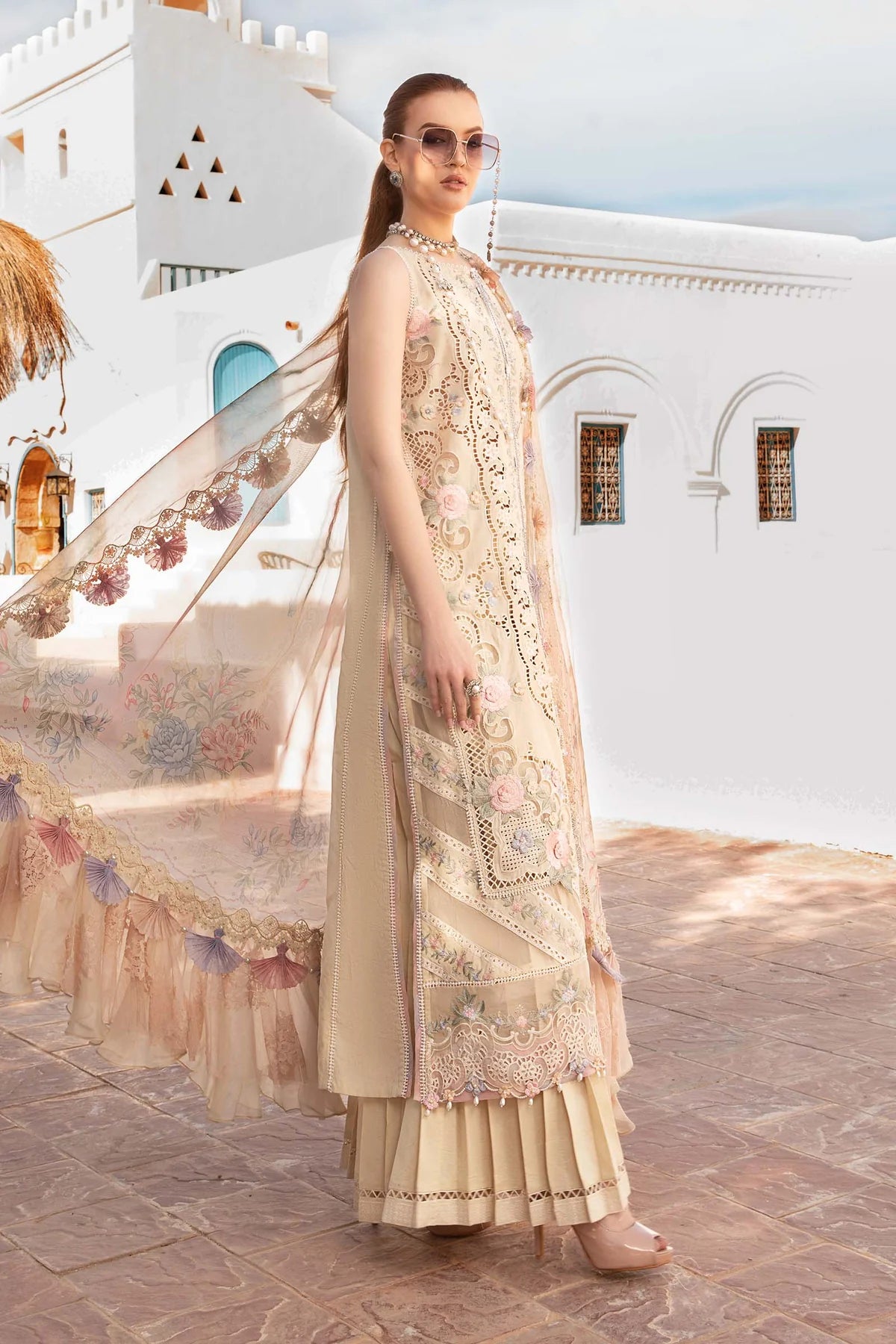 MARIA.B -EMBROIDED CUTWORK LAWN DRESS WITH FOUR SIDE EMBROIDED SILK DUPATTA FN-140