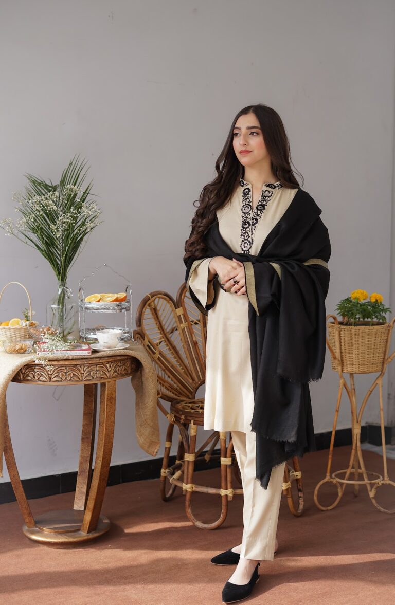 AISLING -3PC EMBROIDERED DHANAK DRESS WITH EMBROIDERED DHANAK WOOL SHAWL- FW-76