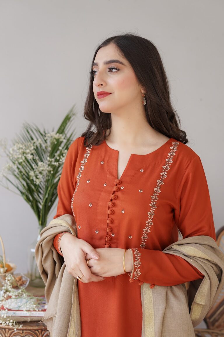 AISLING -3PC EMBROIDERED DHANAK DRESS WITH EMBROIDERED DHANAK WOOL SHAWL- FW-75