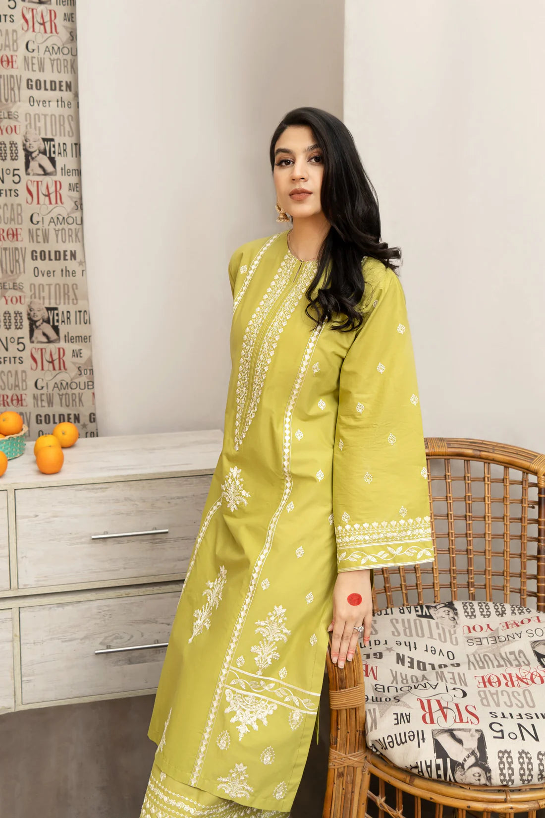 URGE- 3PC DHANAK EMBROIDERED SHIRT WITH COUTURE WOOL PRINT SHAWL AND EMB TROUSER- FW-23