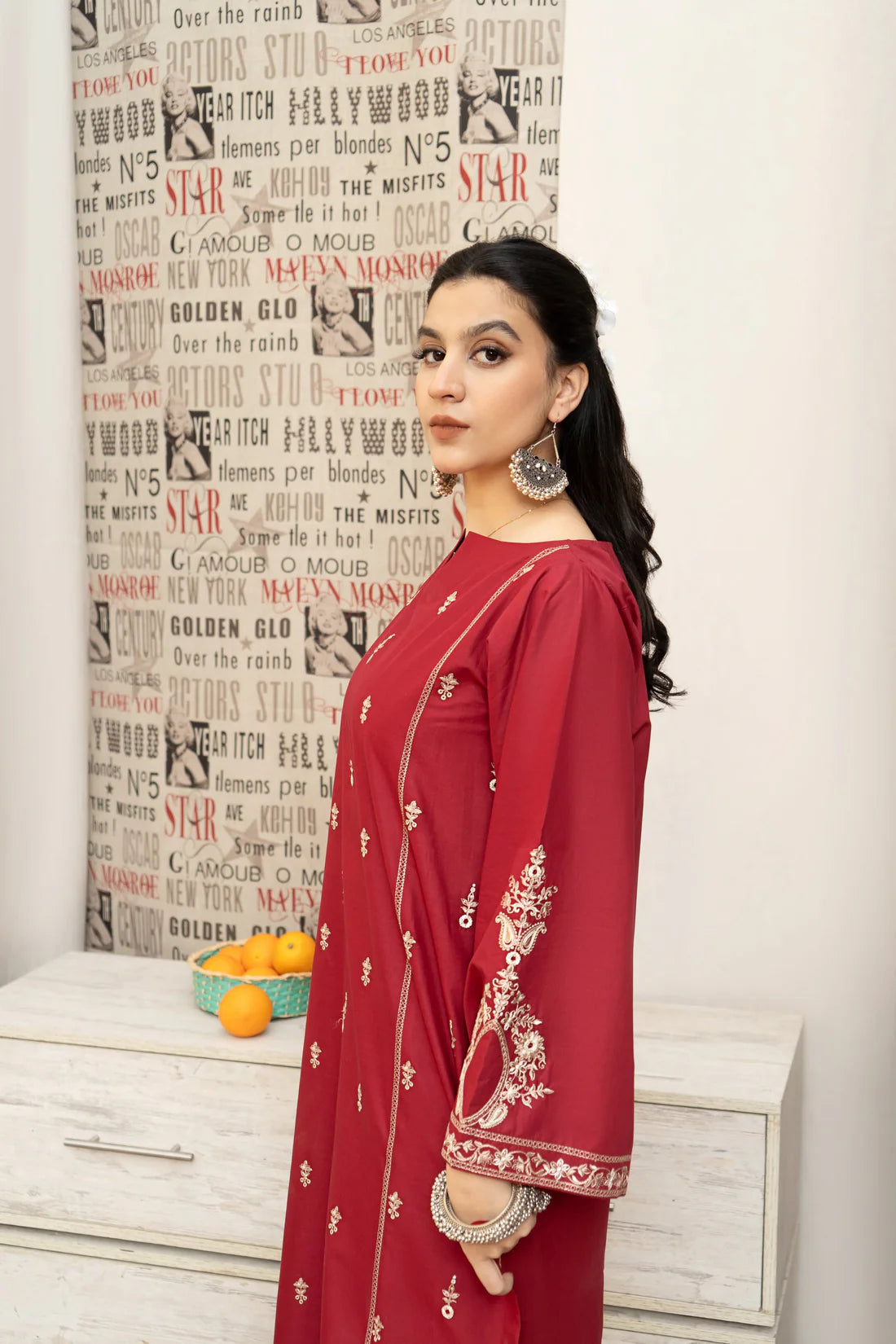 URGE - 3PC DHANAK EMBROIDERED SHIRT WITH COUTURE PRINTED SHAWL AND EMB TROUSER- FW-15