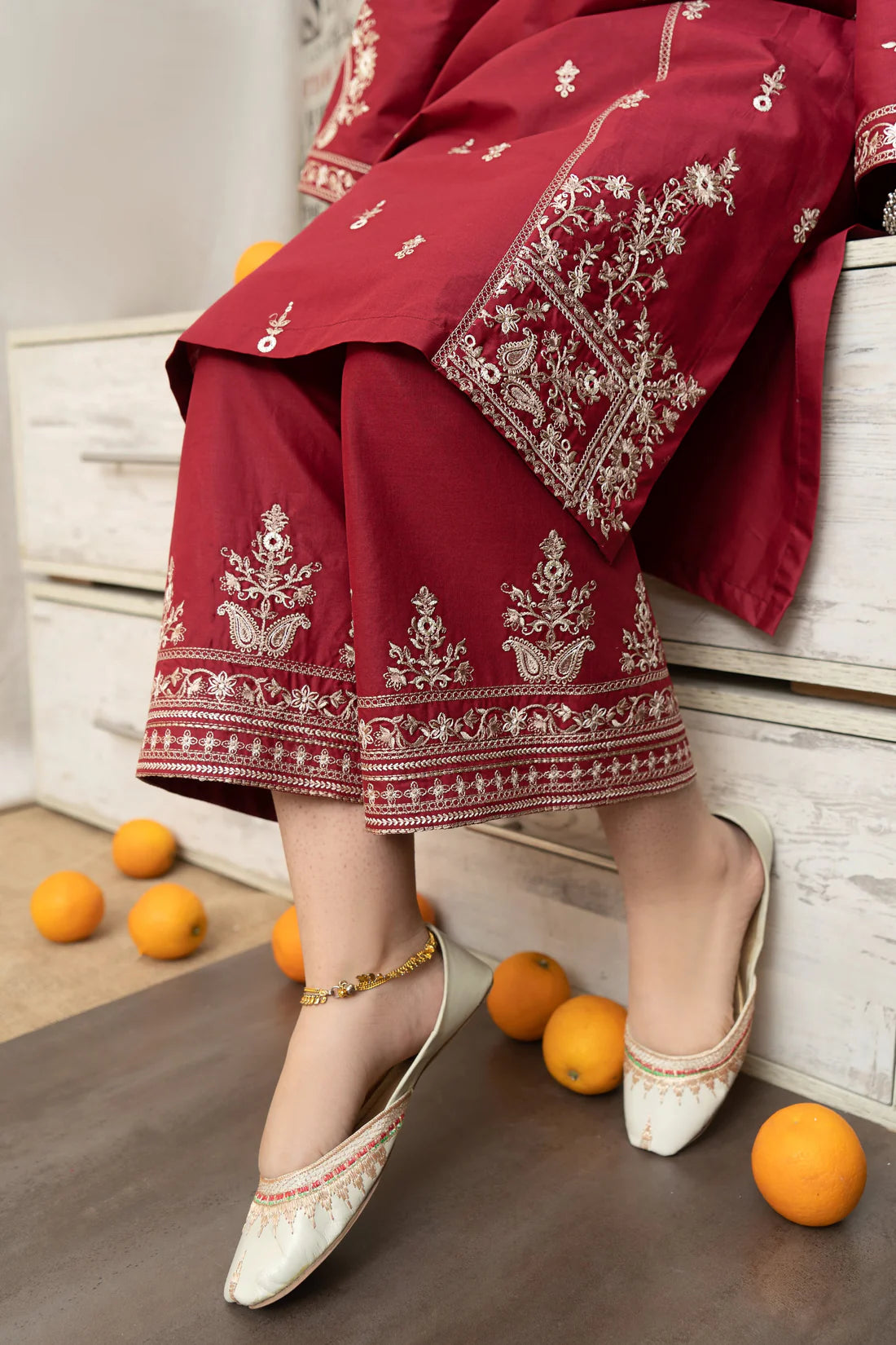 URGE - 3PC DHANAK EMBROIDERED SHIRT WITH COUTURE PRINTED SHAWL AND EMB TROUSER- FW-15