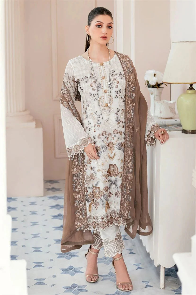 RAMSHA -3PC HEAVY EMBROIDERED FANCY CHIFFON DRESS WITH FULLY HEAVY EMBROIDERED CHIFFON DUPATTA- FPW-113