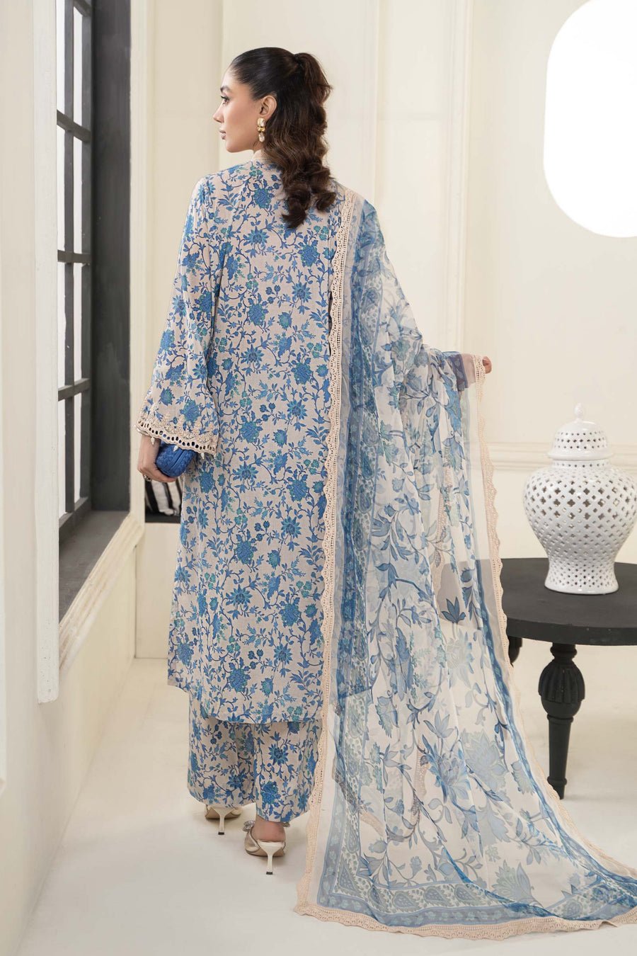 MARIA.B -3PC EMBROIDERED LAWN DRESS WITH PRINTED CHIFFON DUPATTA- FN-88