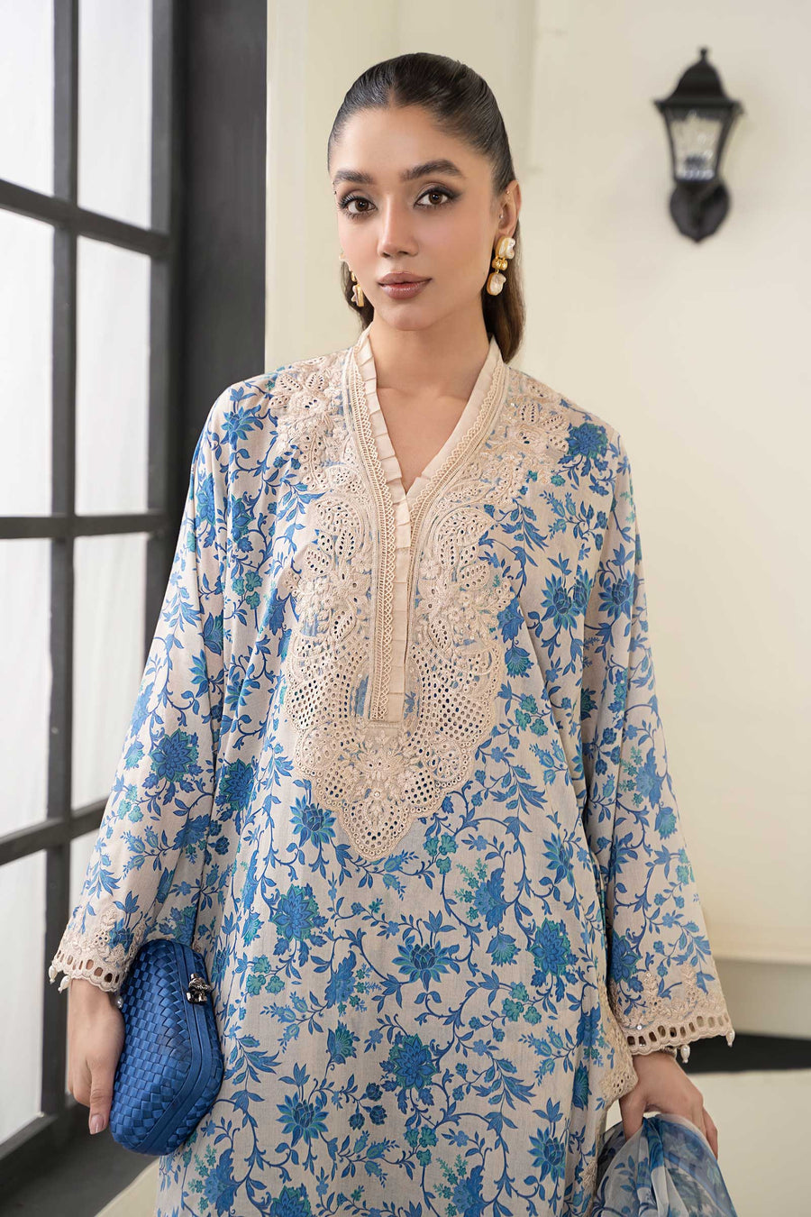 MARIA.B -3PC EMBROIDERED LAWN DRESS WITH PRINTED CHIFFON DUPATTA- FN-88