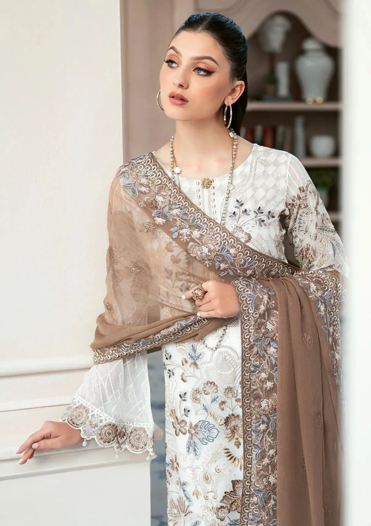 RAMSHA -3PC HEAVY EMBROIDERED FANCY CHIFFON DRESS WITH FULLY HEAVY EMBROIDERED CHIFFON DUPATTA- FPW-113