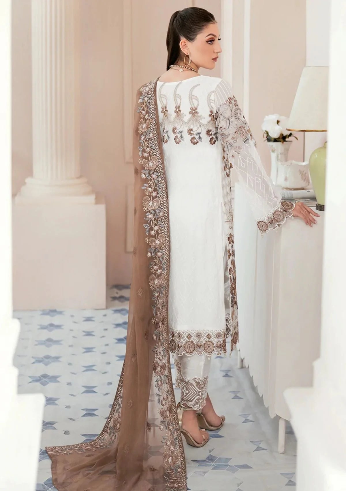 RAMSHA -3PC HEAVY EMBROIDERED FANCY CHIFFON DRESS WITH FULLY HEAVY EMBROIDERED CHIFFON DUPATTA- FPW-113