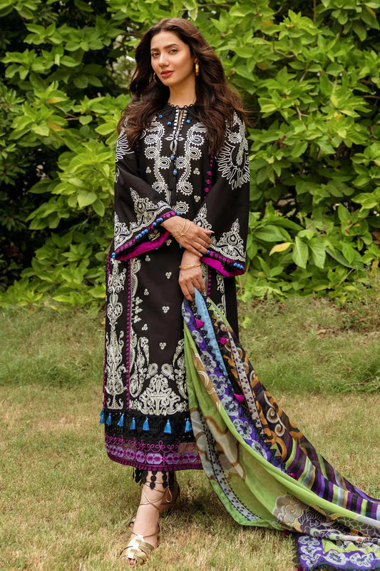 SIRAA BY SADAF-3PC DHANAK EMBROIDERED SHIRT WITH WOOL PRINTED SHAWL AND TROUSER- FW-09