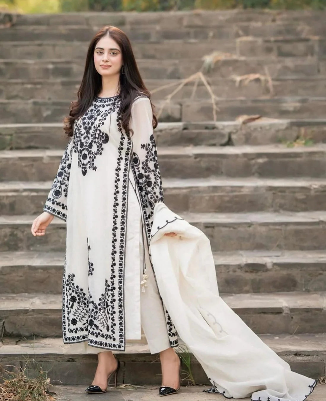 JAZMIN -3PC EMBROIDED DHANAK DRESS WITH EMBROIDED DHANAK WOOL SHAWL- FCW-02