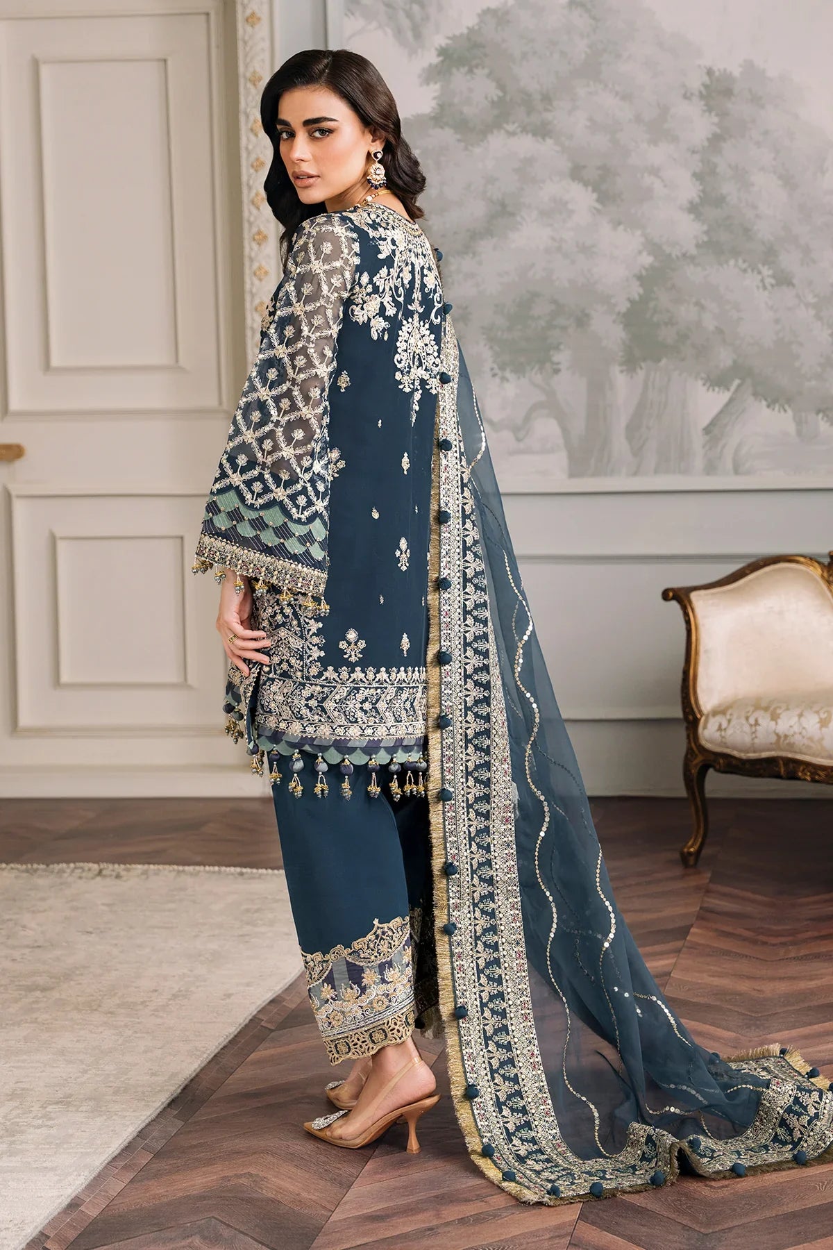 BAROQUE -3PC FULLY HEAVY EMBROIDERED FANCY PURE CHIFFON DRESS WITH 4 SIDE HEAVY EMBROIDERED PURE CHIFFON DUPATTA- FPW-106