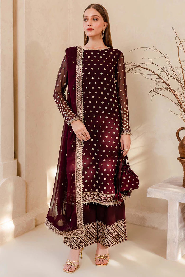 MARIA.B -3PC EMBROIDERED FANCY VELVET DRESS WITH BROSHIA NET DUPATTA- FPW-49