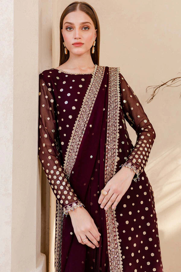 MARIA.B -3PC EMBROIDERED FANCY VELVET DRESS WITH BROSHIA NET DUPATTA- FPW-49