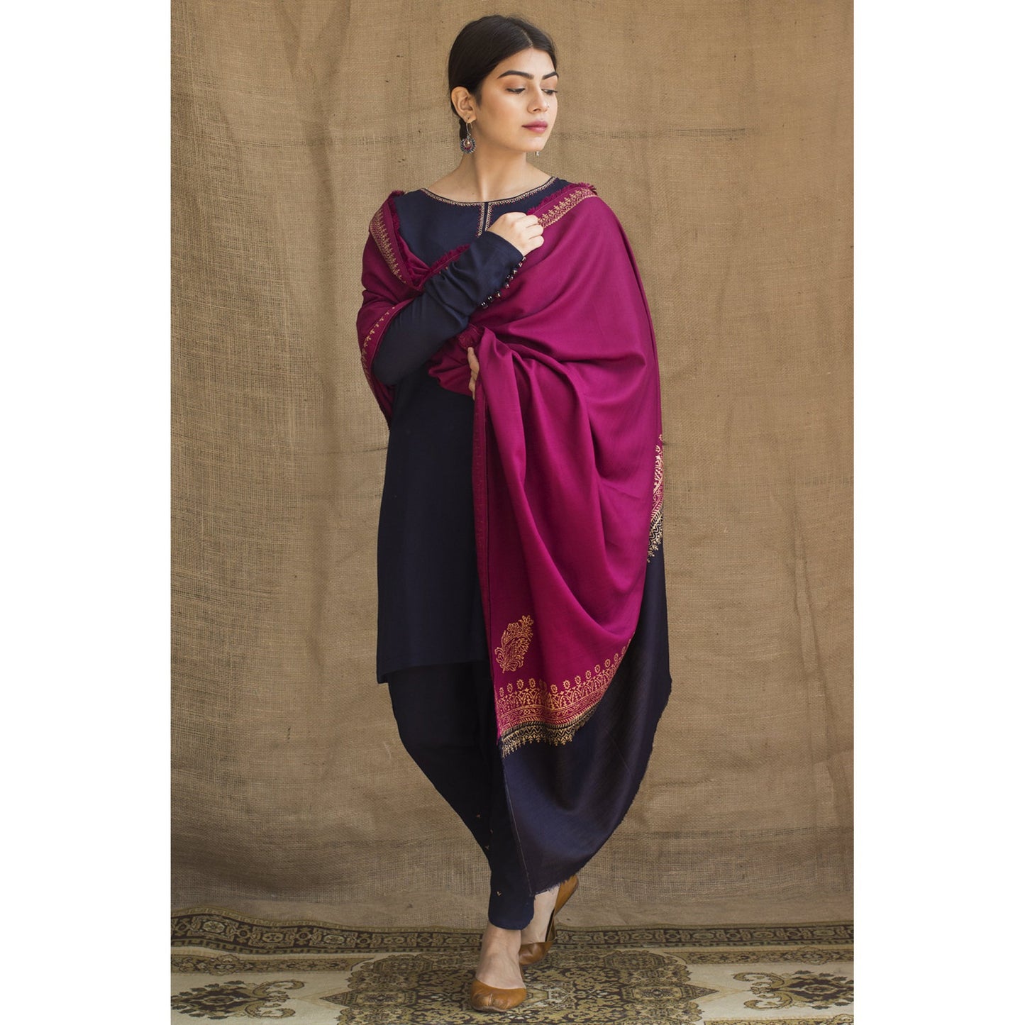 DYOT -3PC EMBROIDERED DHANAK DRESS WITH WOOL SHAWL- FW-45