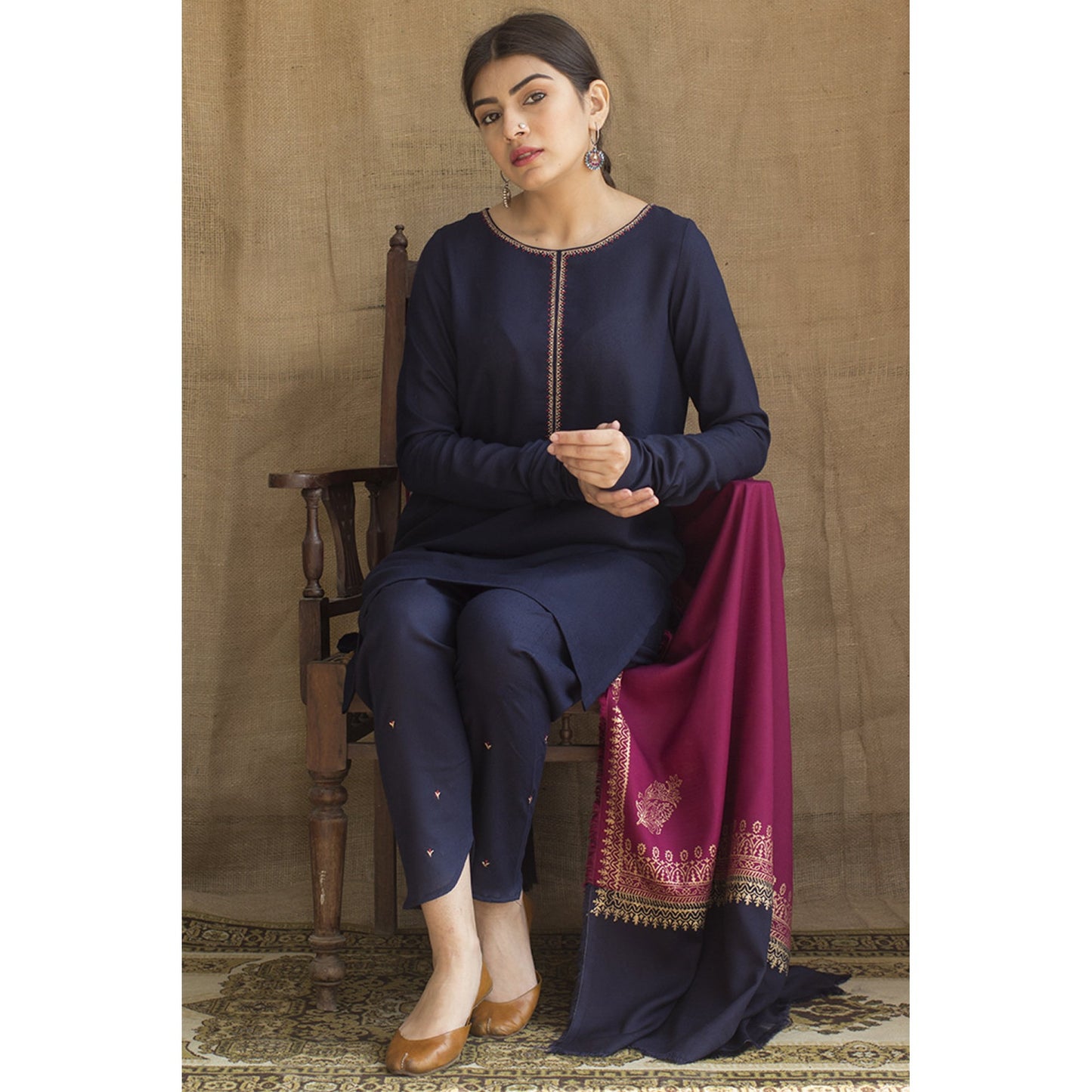 DYOT -3PC EMBROIDERED DHANAK DRESS WITH WOOL SHAWL- FW-45