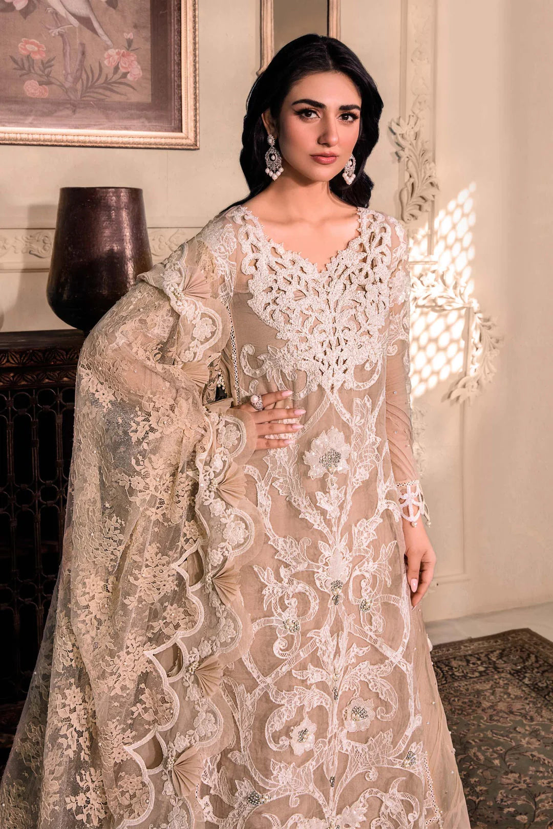 MARIA.B -3PC EMBROIDERED FANCY CHIFFON DRESS WITH HEAVY CUTWORK EMBROIDERED DUPATTA- FPW-34