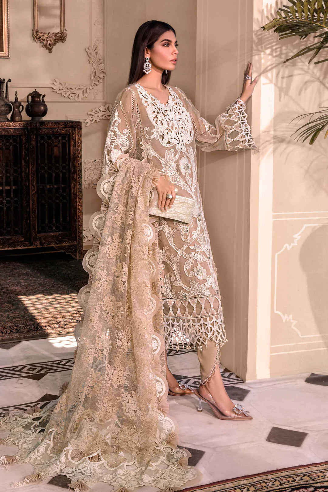 MARIA.B -3PC EMBROIDERED FANCY CHIFFON DRESS WITH HEAVY CUTWORK EMBROIDERED DUPATTA- FPW-34