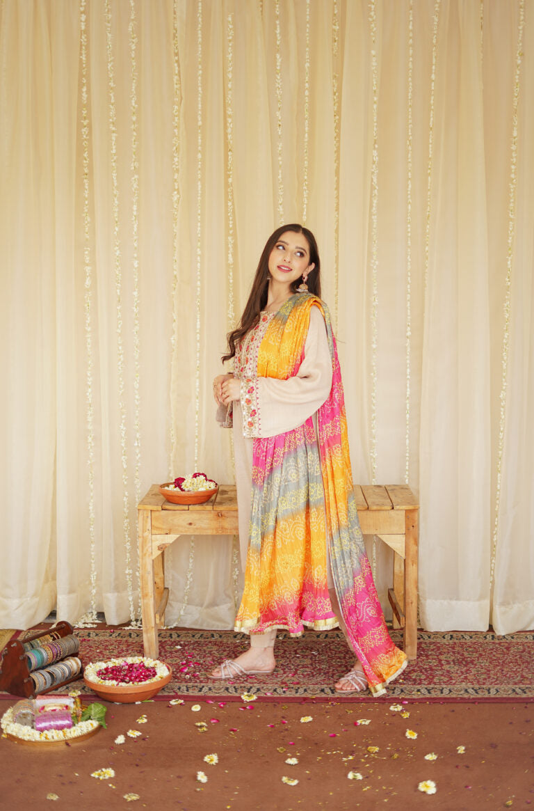 AISLING -3PC EMBROIDERED DHANAK DRESS WITH DHANAK WOOL SHAWL- FW-133