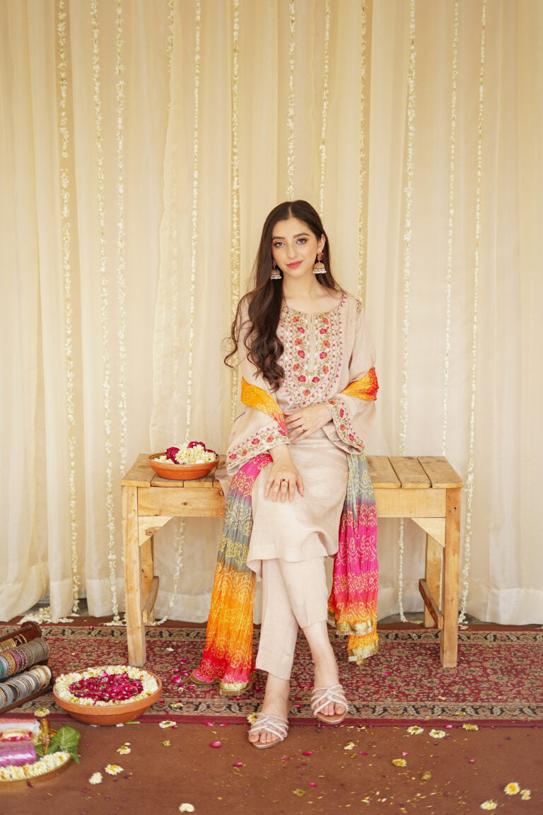 AISLING -3PC EMBROIDERED DHANAK DRESS WITH DHANAK WOOL SHAWL- FW-133